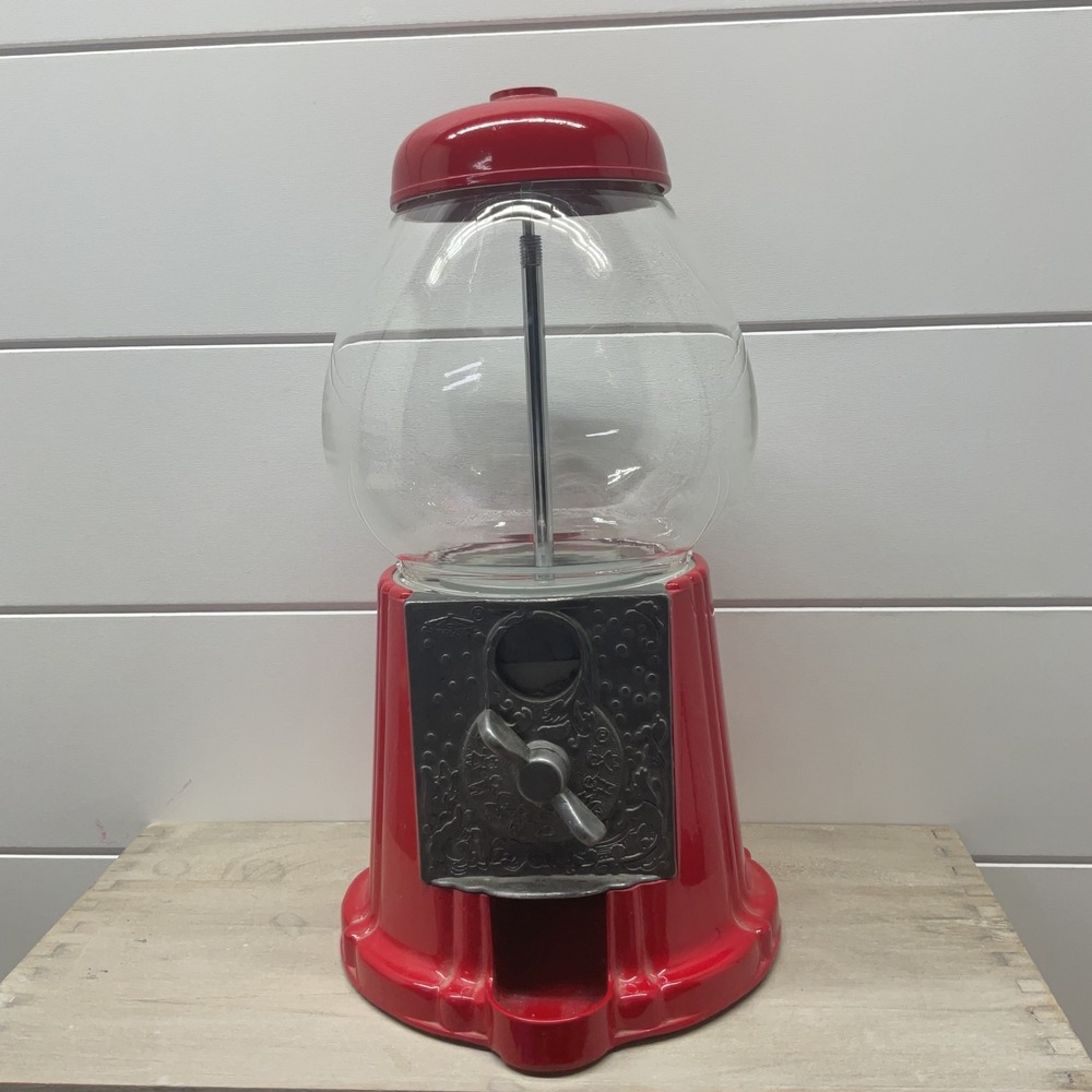 Carousel Vintage Red Metal Glass Globe Gumball Machine Candy Dispenser 11.5 Inch